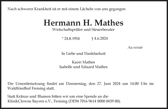 Traueranzeige von Hermann Mathes von Süddeutsche Zeitung