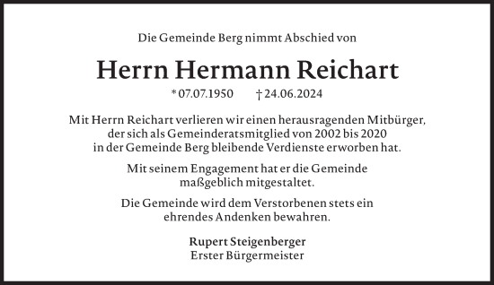 Traueranzeige von Hermann Reichart von Süddeutsche Zeitung