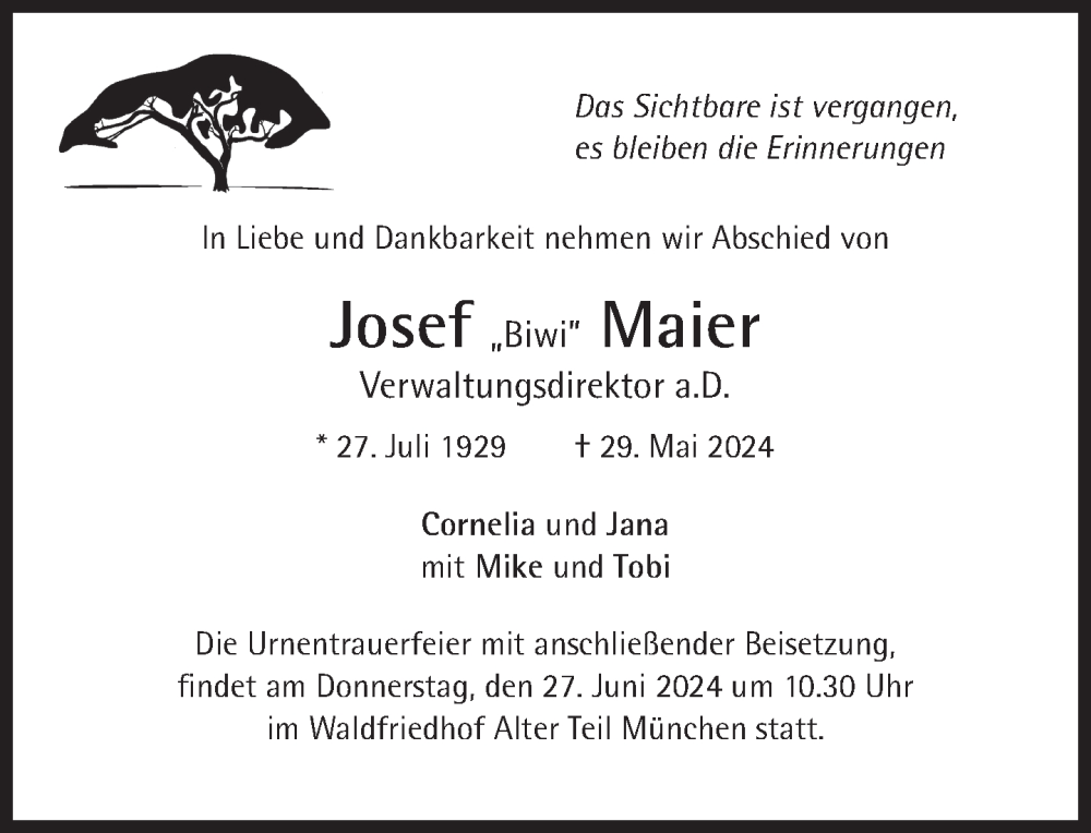  Traueranzeige für Josef Maier vom 08.06.2024 aus Süddeutsche Zeitung