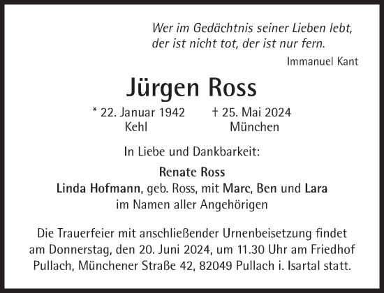 Traueranzeige von Jürgen Ross von Süddeutsche Zeitung