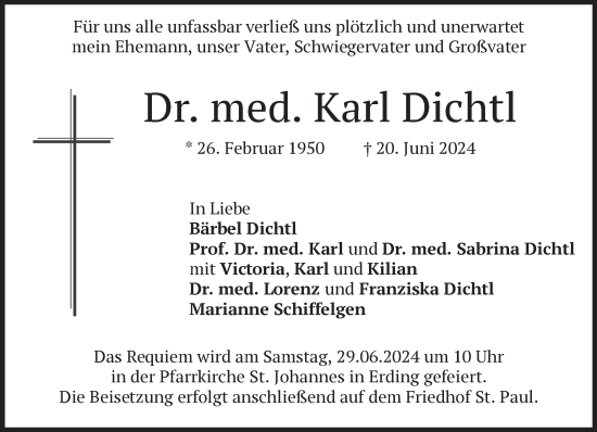 Traueranzeige von Karl Dichtl von Süddeutsche Zeitung