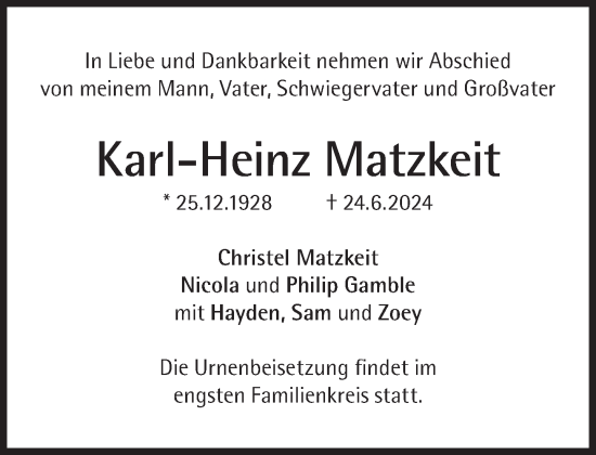 Traueranzeige von Karl-Heinz Matzkeit von Süddeutsche Zeitung