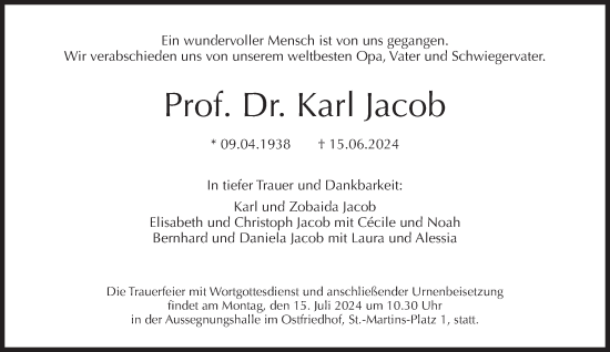 Traueranzeige von Karl Jacob von Süddeutsche Zeitung