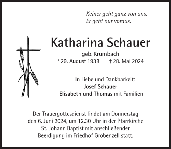 Traueranzeige von Katharina Schauer von Süddeutsche Zeitung