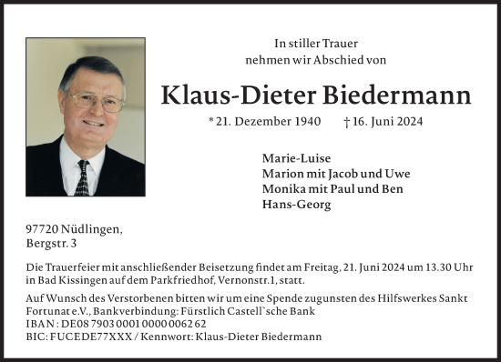 Traueranzeige von Klaus-Dieter Biedermann von Süddeutsche Zeitung