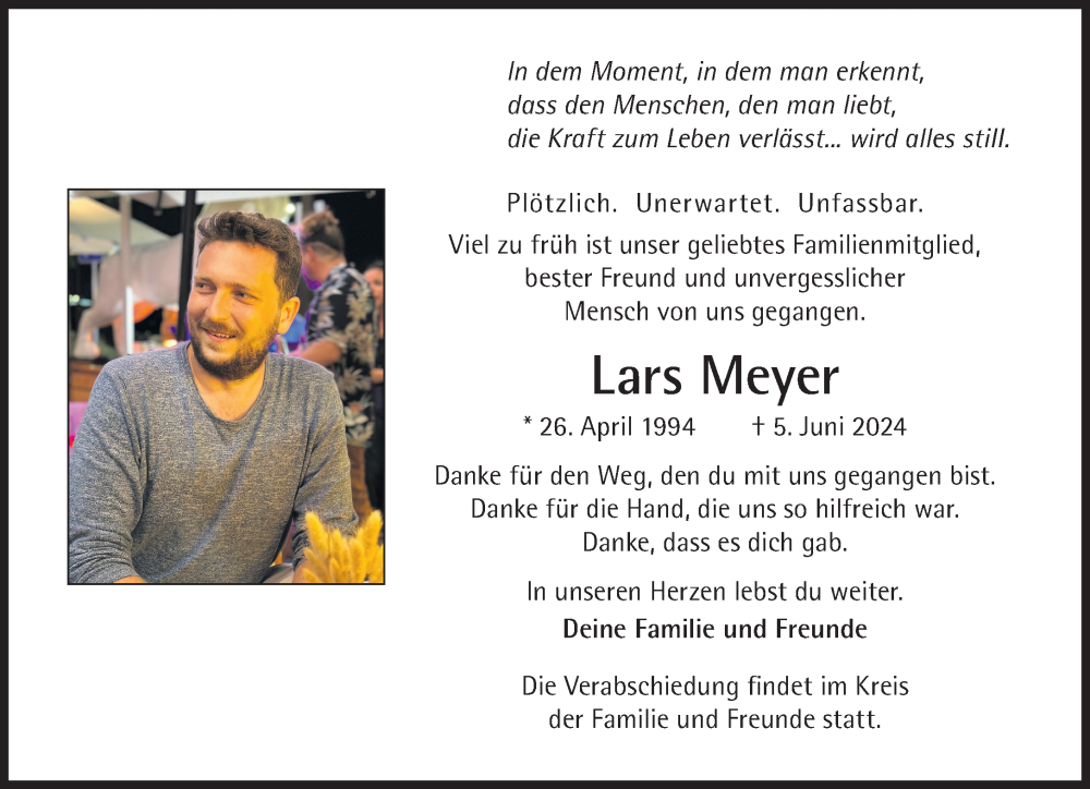  Traueranzeige für Lars Meyer vom 22.06.2024 aus Süddeutsche Zeitung