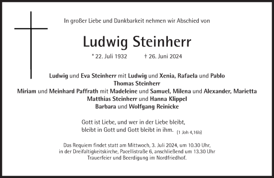 Traueranzeige von Ludwig Steinherr von Süddeutsche Zeitung