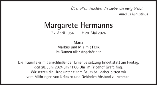 Traueranzeige von Margarete Hermanns von Süddeutsche Zeitung