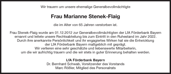 Traueranzeige von Marianne Stenek-Flaig von Süddeutsche Zeitung