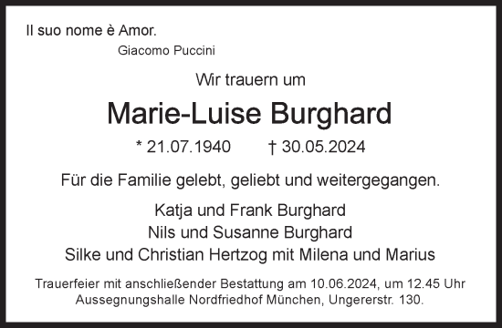 Traueranzeige von Marie-Luise Burghard von Süddeutsche Zeitung