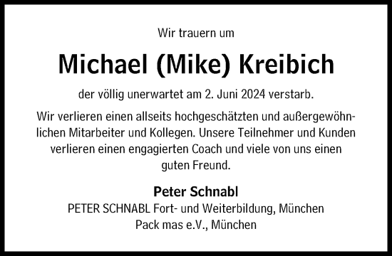 Traueranzeige von Michael  Kreibich von Süddeutsche Zeitung