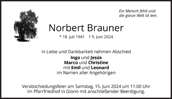 Traueranzeige von Norbert Brauner von Süddeutsche Zeitung