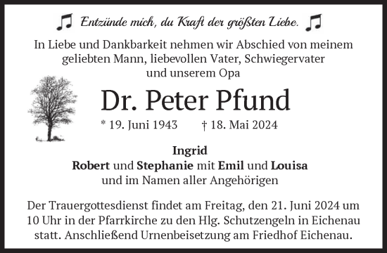 Traueranzeige von Peter Pfund von Süddeutsche Zeitung
