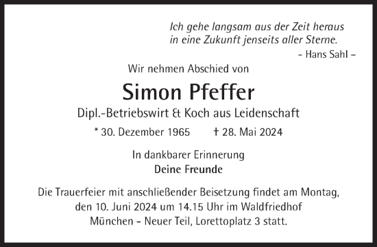 Traueranzeige von Simon Pfeffer von Süddeutsche Zeitung