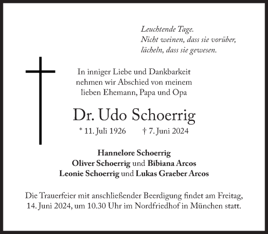 Traueranzeige von Udo Schoerrig von Süddeutsche Zeitung
