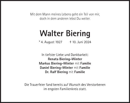 Traueranzeige von Walter Biering von Süddeutsche Zeitung