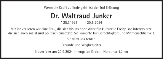 Traueranzeige von Waltraud Junker von Süddeutsche Zeitung