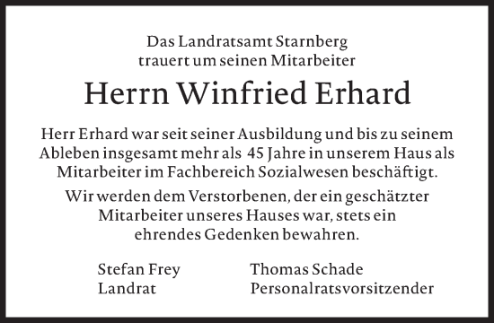 Traueranzeige von Winfried Erhard von Süddeutsche Zeitung