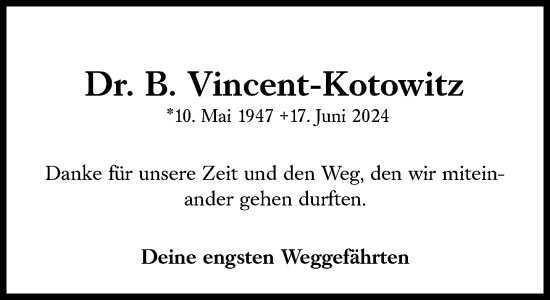 Traueranzeige von B. Vincent-Kotowitz von Süddeutsche Zeitung