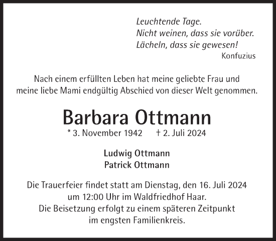 Traueranzeige von Barbara Ottmann von Süddeutsche Zeitung