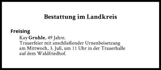 Traueranzeige von Bestattungen vom 03.07.2024 von Süddeutsche Zeitung