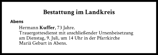 Traueranzeige von Bestattungen vom 09.07.2024 von Süddeutsche Zeitung