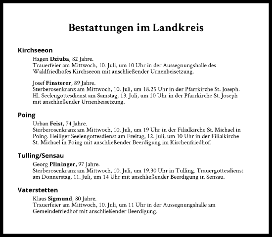Traueranzeige von Bestattungen vom 10.07.2024 von Süddeutsche Zeitung