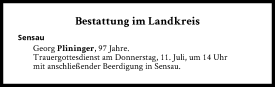 Traueranzeige von Bestattungen vom 11.07.2024 von Süddeutsche Zeitung