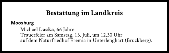 Traueranzeige von Bestattungen vom 13.07.2024 von Süddeutsche Zeitung