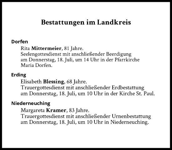 Traueranzeige von Bestattungen vom 18.07.2024 von Süddeutsche Zeitung