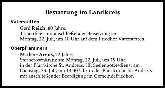 Traueranzeige von Bestattungen vom 22.07.2024 von Süddeutsche Zeitung