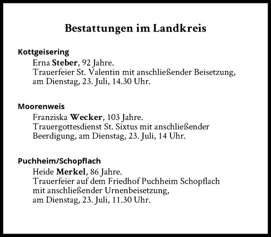 Traueranzeige von Bestattungen vom 23.07.2024 von Süddeutsche Zeitung