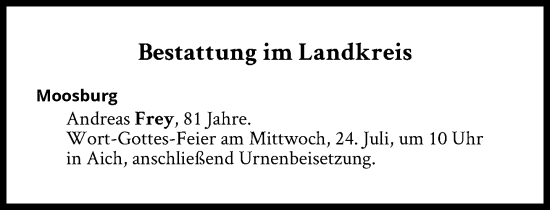 Traueranzeige von Bestattungen vom 24.07.2024 von Süddeutsche Zeitung