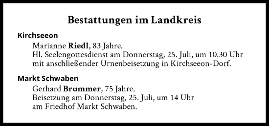 Traueranzeige von Bestattungen vom 25.07.2024 von Süddeutsche Zeitung