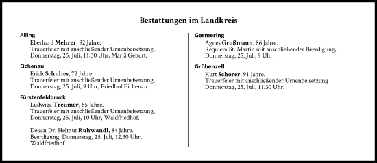 Traueranzeige von Bestattungen vom 25.07.2024 von Süddeutsche Zeitung