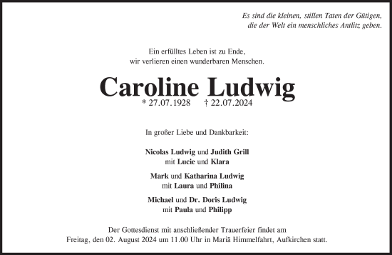 Traueranzeige von Caroline Ludwig von Süddeutsche Zeitung