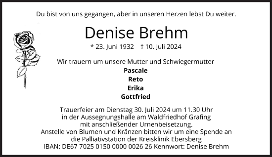 Traueranzeige von Denise Brehm von Süddeutsche Zeitung