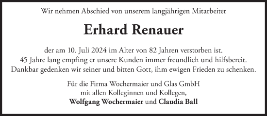 Traueranzeige von Erhard Renauer von Süddeutsche Zeitung
