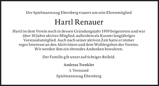 Traueranzeige von Erhard Renauer von Süddeutsche Zeitung