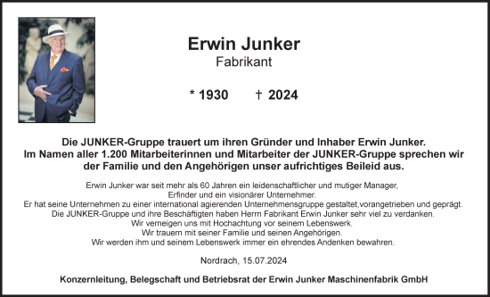 Traueranzeige von Erwin Junker von Süddeutsche Zeitung