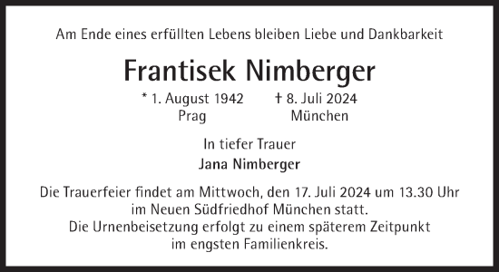 Traueranzeige von Frantisek Nimberger von Süddeutsche Zeitung