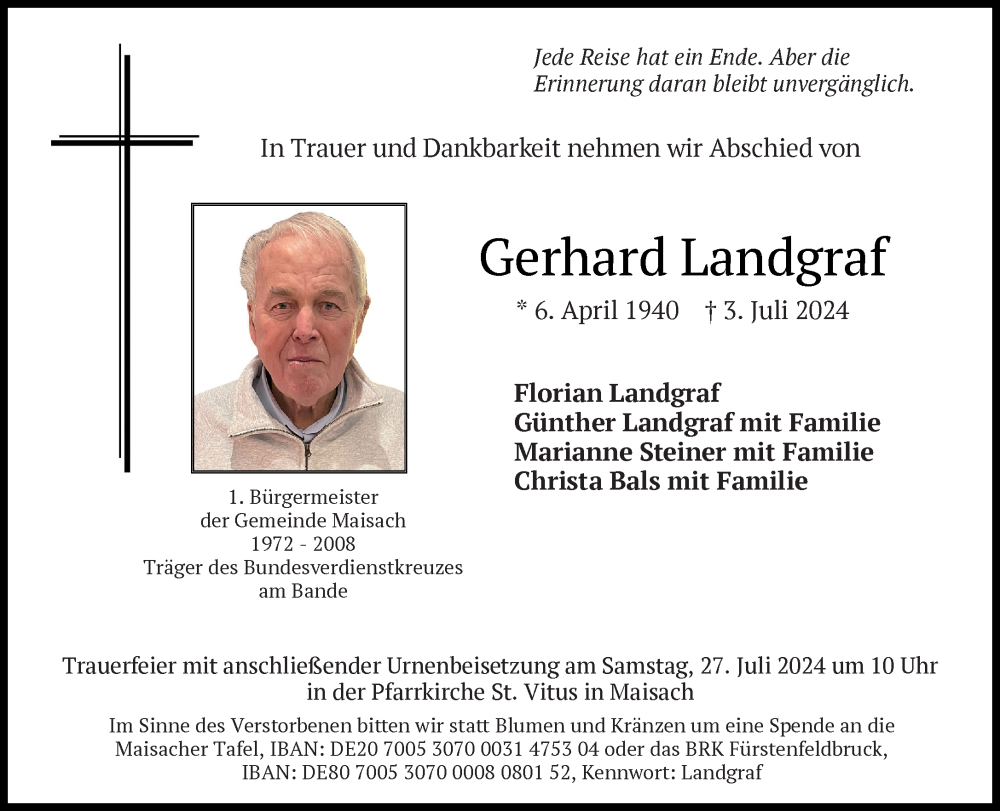  Traueranzeige für Gerhard Landgraf vom 13.07.2024 aus Süddeutsche Zeitung