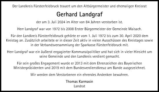 Traueranzeige von Gerhard Landgraf von Süddeutsche Zeitung