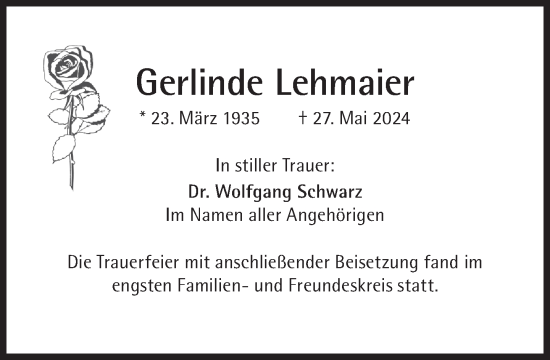 Traueranzeige von Gerlinde Lehmaier von Süddeutsche Zeitung