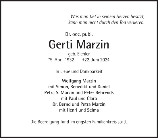 Traueranzeige von Gerti Marzin von Süddeutsche Zeitung