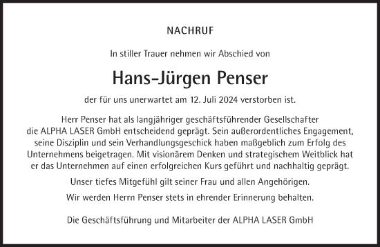 Traueranzeige von Hans-Jürgen Penser von Süddeutsche Zeitung