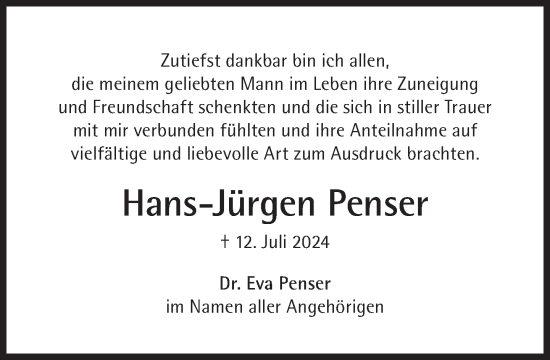 Traueranzeige von Hans-Jürgen Penser von Süddeutsche Zeitung