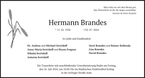 Traueranzeige von Hermann Brandes von Süddeutsche Zeitung