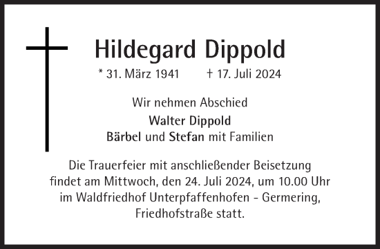 Traueranzeige von Hildegard Dippold von Süddeutsche Zeitung