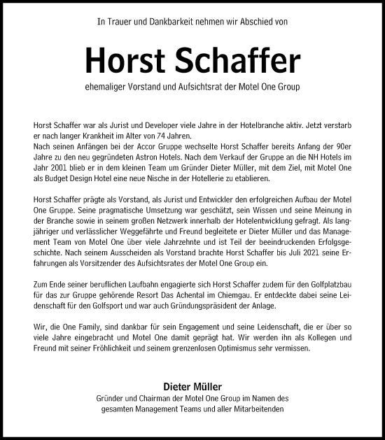 Traueranzeige von Horst Schaffer von Süddeutsche Zeitung